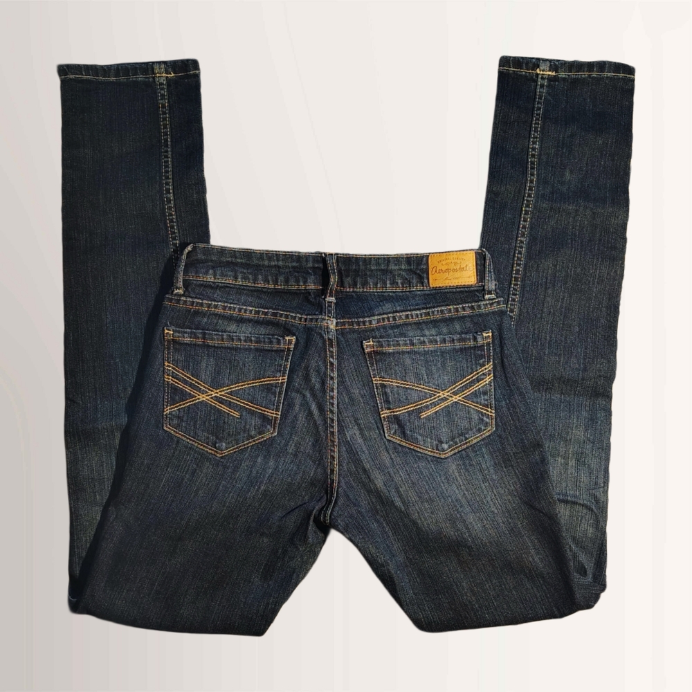Dark Blue Denim Jeans with Contrast Stitching